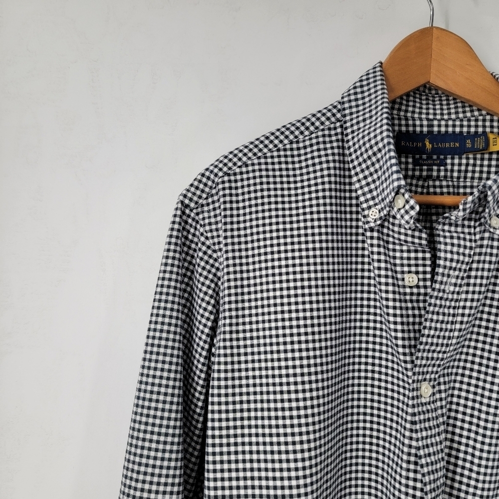 Ralph Lauren Blue Label Shirt Men's XL Black White Gingham Checkered Button Down - Picture 5 of 14